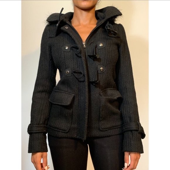 Guess Jackets & Blazers - Guess Wool Blend Duffel Women's Coat Hooded XS Black